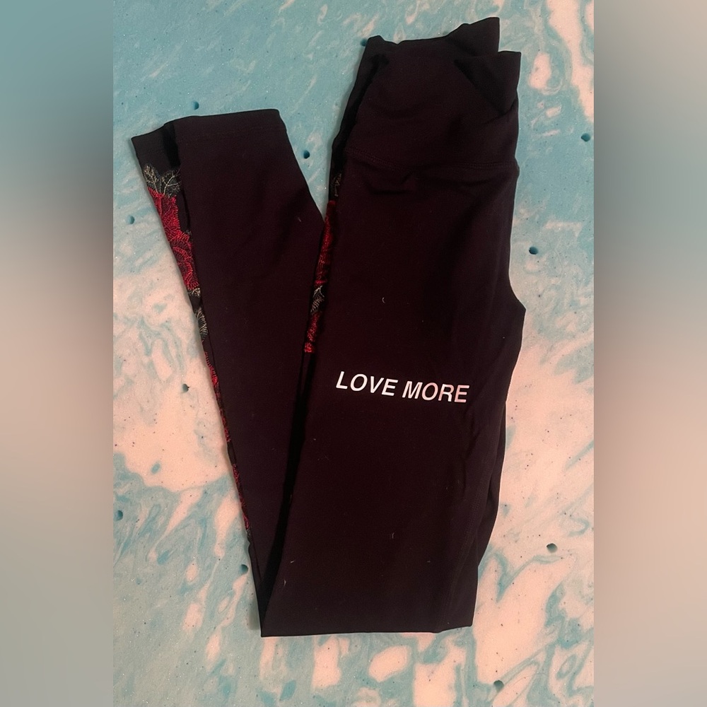 Spiritual Gangster “Love More” rose embroidered leggings